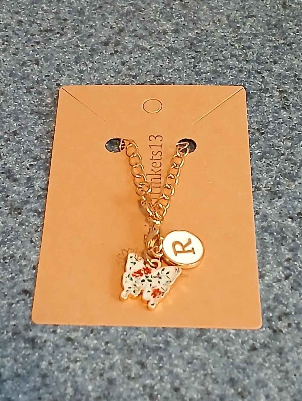 Gold Initial 'R' Phone CHARM with Floral Butterfly Ceramic Charm
